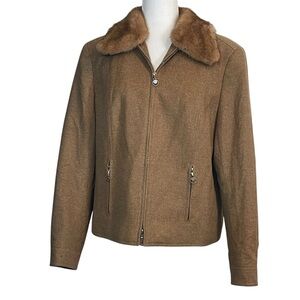 Escada Tan Wool/Camel/Silk Jacket with Mink Fur Collar